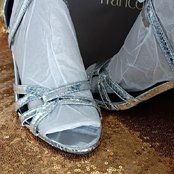 Franco Sarto Metallic Silver Strappy Kitten Heels - Picture 5 of 7